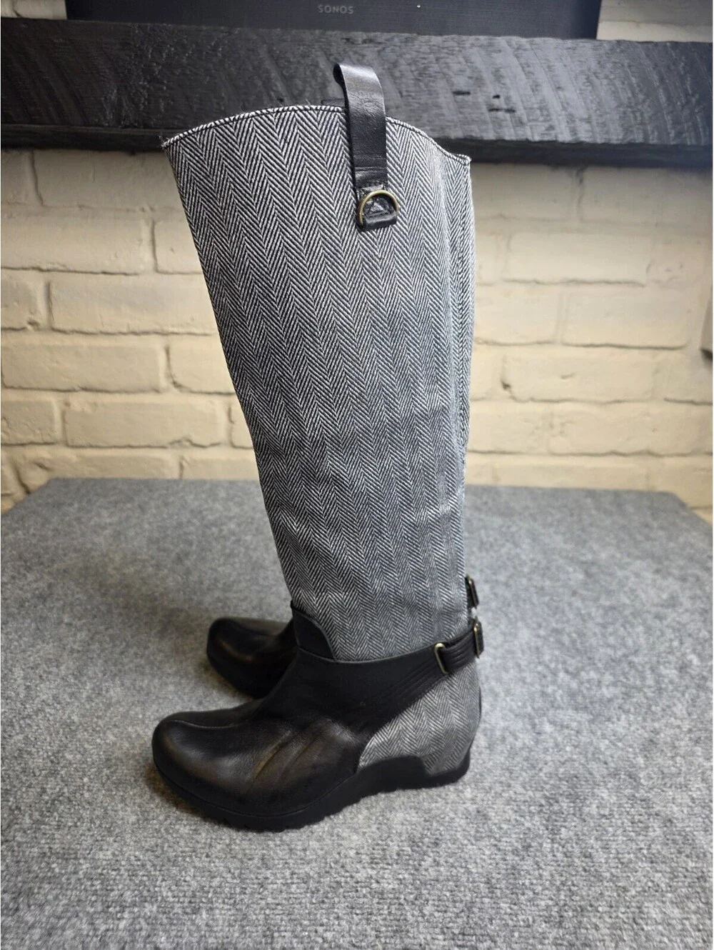 Vtg. PUMA Balmoral Herringbone Tweed Leather Wedge Riding Boots 346110-02 NWOB 7
